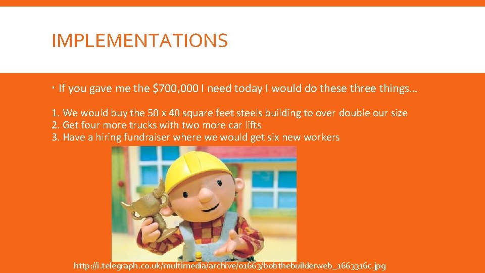 IMPLEMENTATIONS If you gave me the $700, 000 I need today I would do