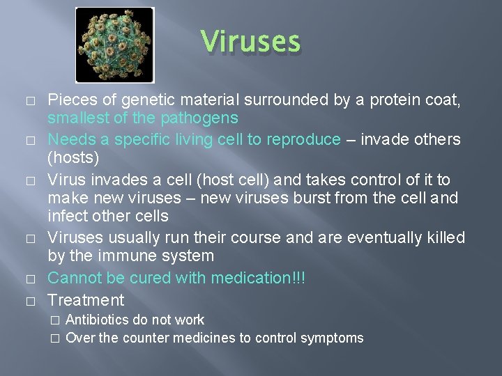 Viruses � � � Pieces of genetic material surrounded by a protein coat, smallest