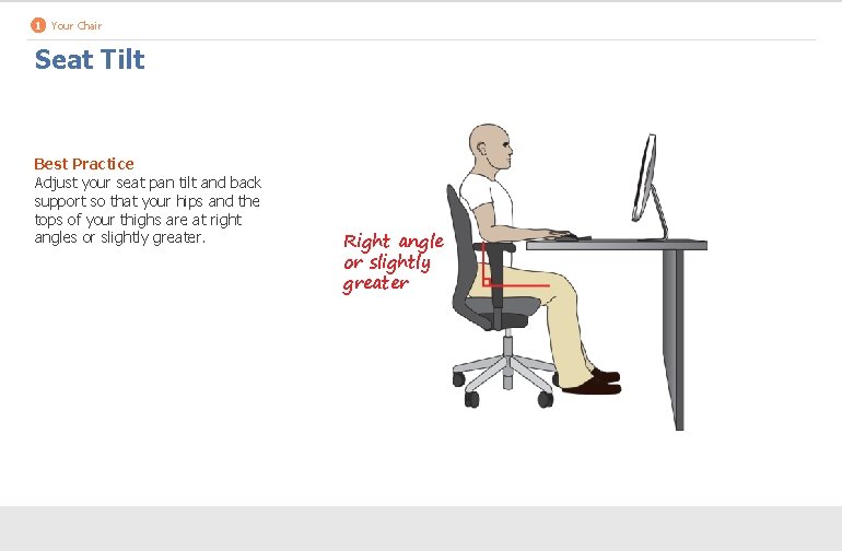 1 Your Chair Seat Tilt Best Practice Adjust your seat pan tilt and back
