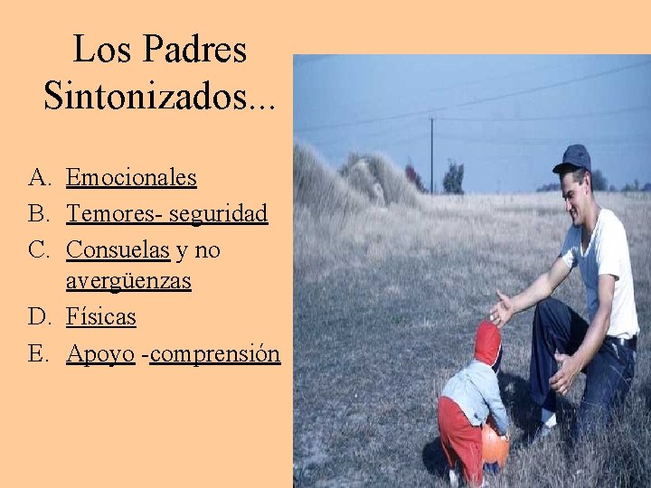 Los Padres Sintonizados. . . A. Emocionales B. Temores- seguridad C. Consuelas y no