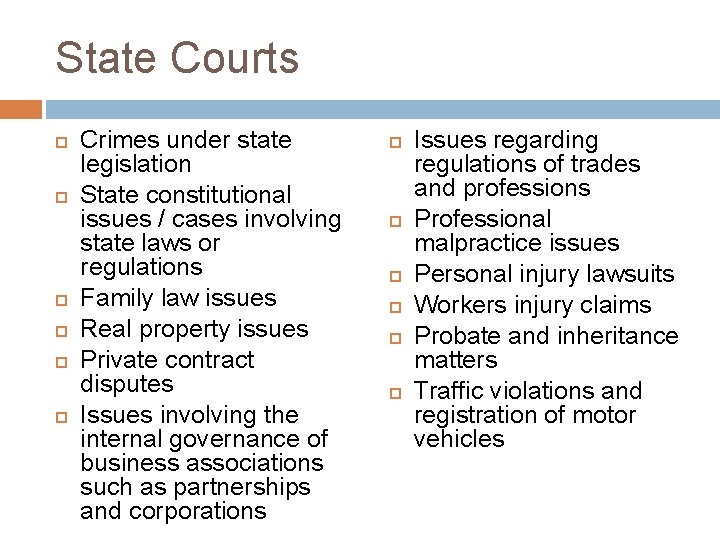 State Courts Crimes under state legislation State constitutional issues / cases involving state laws