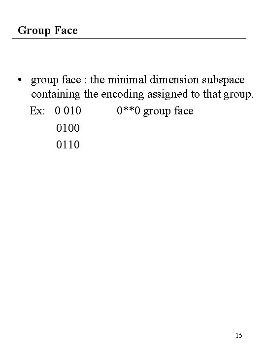 Group Face • group face : the minimal dimension subspace containing the encoding assigned