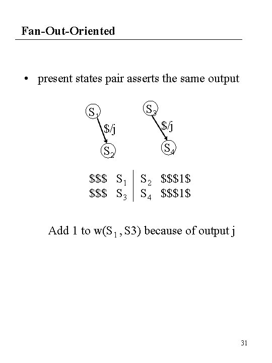 Fan-Out-Oriented • present states pair asserts the same output S 3 S 1 $/j