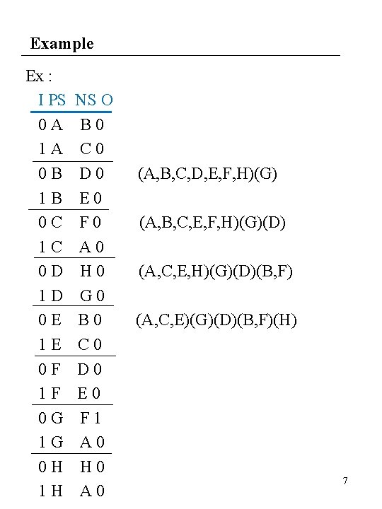 Example Ex : I PS 0 A 1 A 0 B 1 B 0