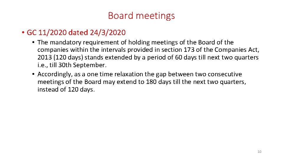 Board meetings • GC 11/2020 dated 24/3/2020 • The mandatory requirement of holding meetings