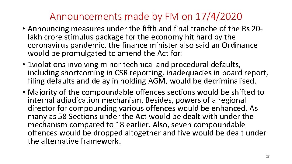 Announcements made by FM on 17/4/2020 • Announcing measures under the fifth and final