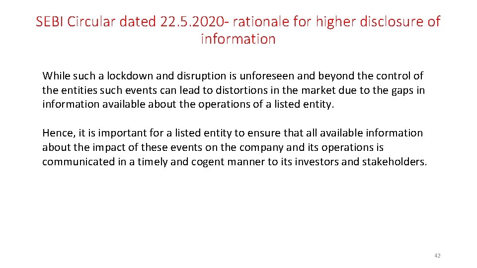 SEBI Circular dated 22. 5. 2020 - rationale for higher disclosure of information While