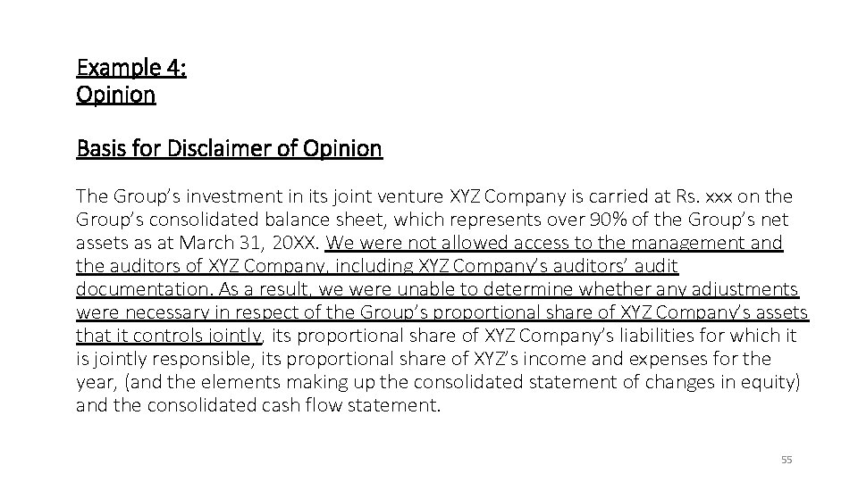 Example 4: Opinion Basis for Disclaimer of Opinion The Group’s investment in its joint