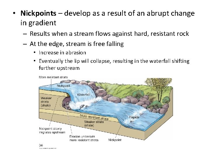  • Nickpoints – develop as a result of an abrupt change in gradient