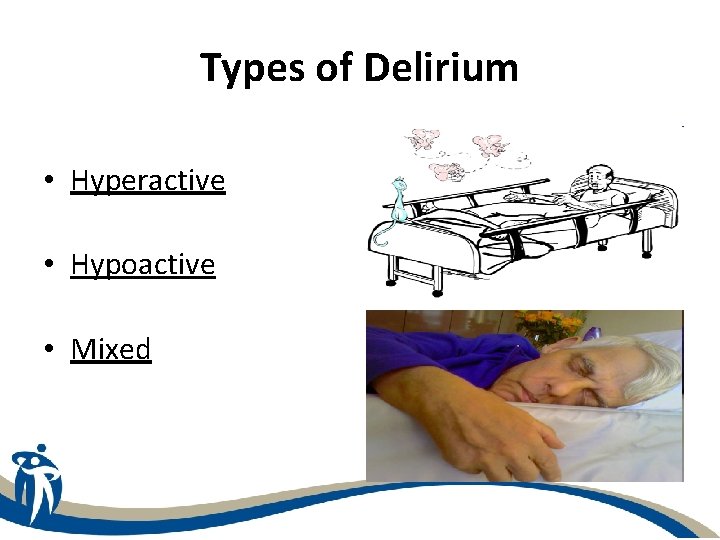 Types of Delirium • Hyperactive • Hypoactive • Mixed 