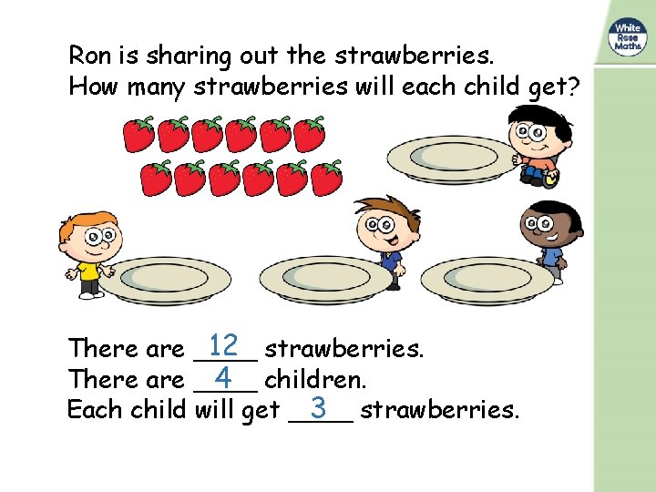 Ron is sharing out the strawberries. How many strawberries will each child get? 12