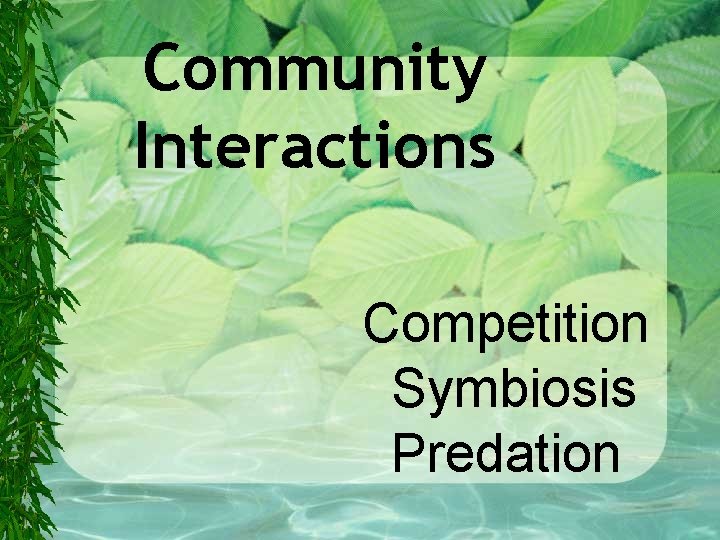 Community Interactions Competition Symbiosis Predation 