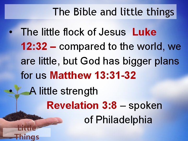 The Bible and little things • The little flock of Jesus Luke 12: 32