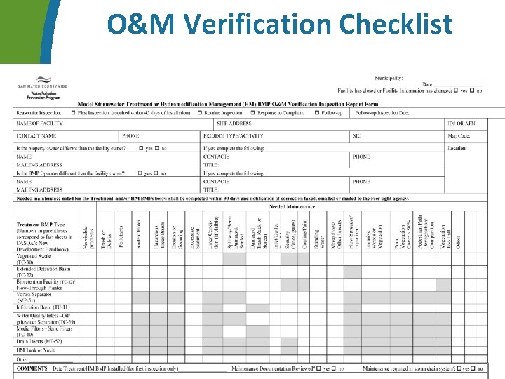 O&M Verification Checklist 
