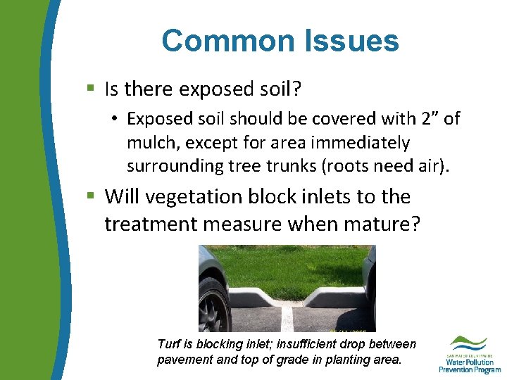 Common Issues § Is there exposed soil? • Exposed soil should be covered with