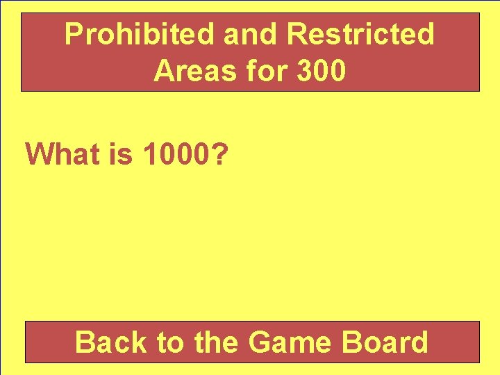 Prohibited and Restricted Areas for 300 What is 1000? Back to the Game Board