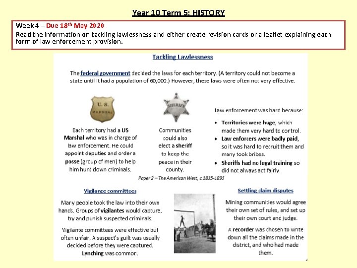 Year 10 Term 5: HISTORY Week 4 – Due 18 th May 2020 Read Year 10 Term 5: HISTORY Week 4 – Due 18 th May 2020 Read