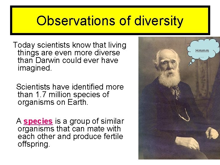 Observations of diversity Today scientists know that living things are even more diverse than