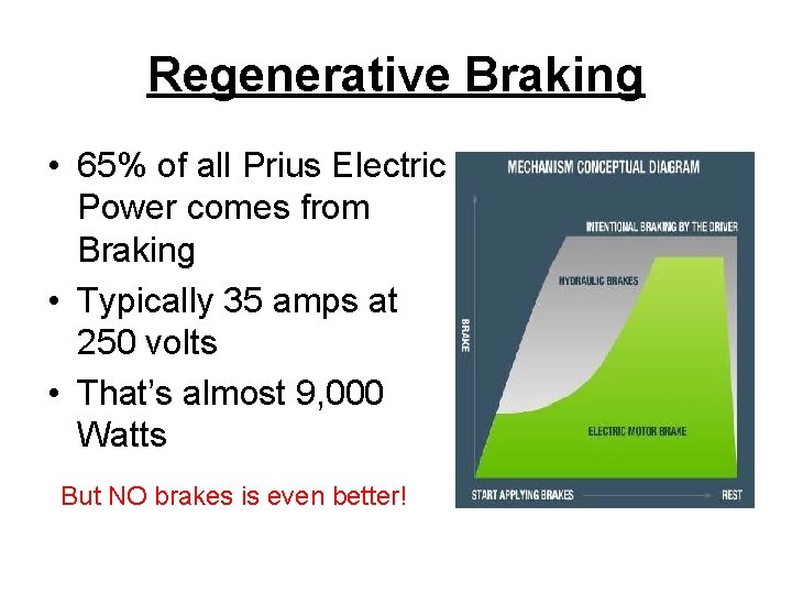 Regenerative Braking • 65% of all Prius Electric Power comes from Braking • Typically