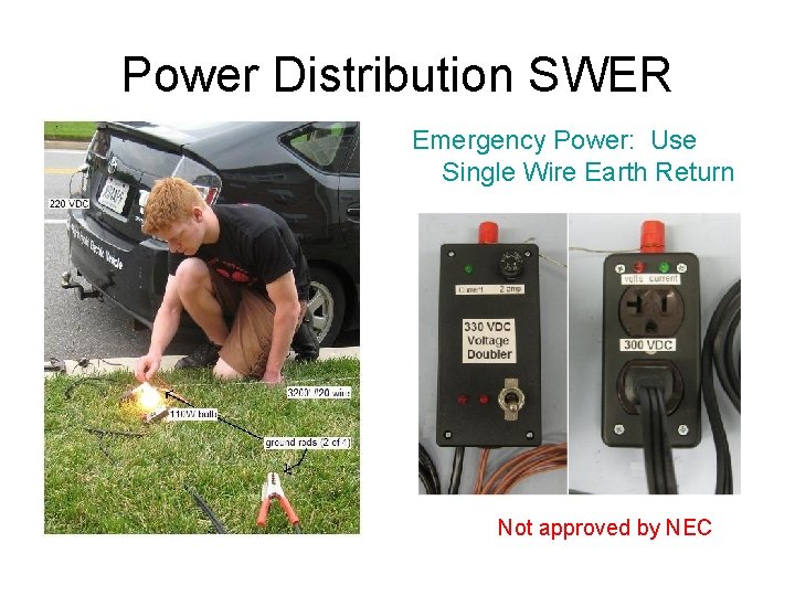 Power Distribution SWER Emergency Power: Use Single Wire Earth Return Not approved by NEC