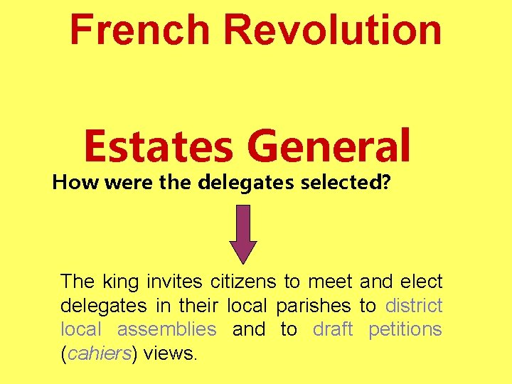 French Revolution Estates General How were the delegates selected? The king invites citizens to