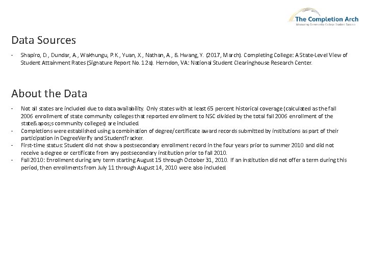 Data Sources - Shapiro, D. , Dundar, A. , Wakhungu, P. K. , Yuan,