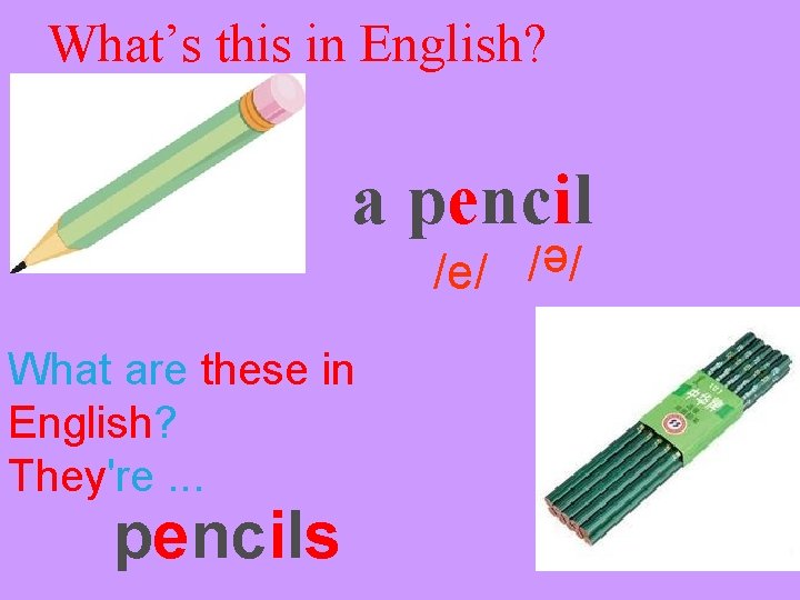 What’s this in English? It’s… a pencil What are these in English? They're. .