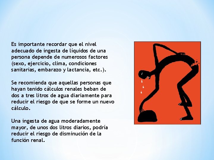 Es importante recordar que el nivel adecuado de ingesta de líquidos de una persona Es importante recordar que el nivel adecuado de ingesta de líquidos de una persona