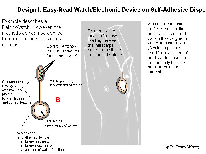 Design I: Easy-Read Watch/Electronic Device on Self-Adhesive Dispos Example describes a Patch-Watch. However, the