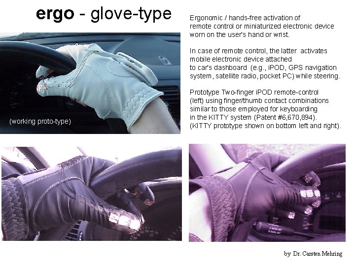 ergo - glove-type Ergonomic / hands-free activation of remote control or miniaturized electronic device