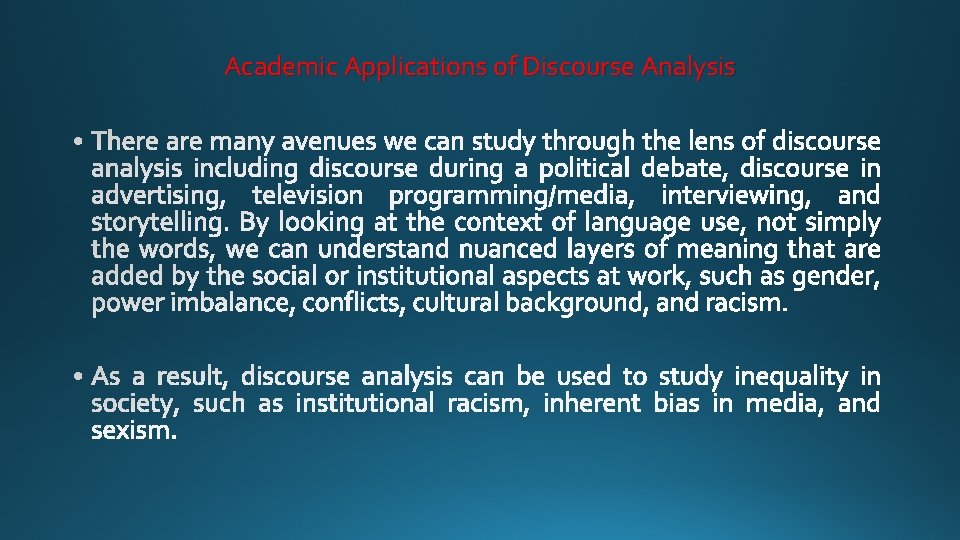 Academic Applications of Discourse Analysis 