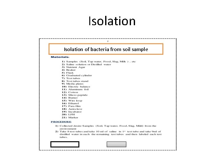 Isolation of bacteria from soil sample 