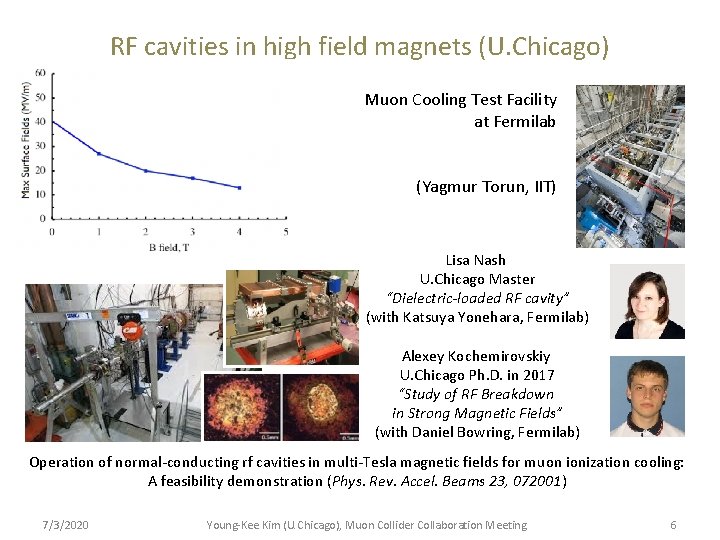 RF cavities in high field magnets (U. Chicago) …. . Muon Cooling Test Facility