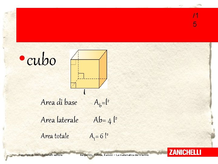 LA PARABOLA E LA SUA EQUAZIONE /1 5 • cubo l Area di base