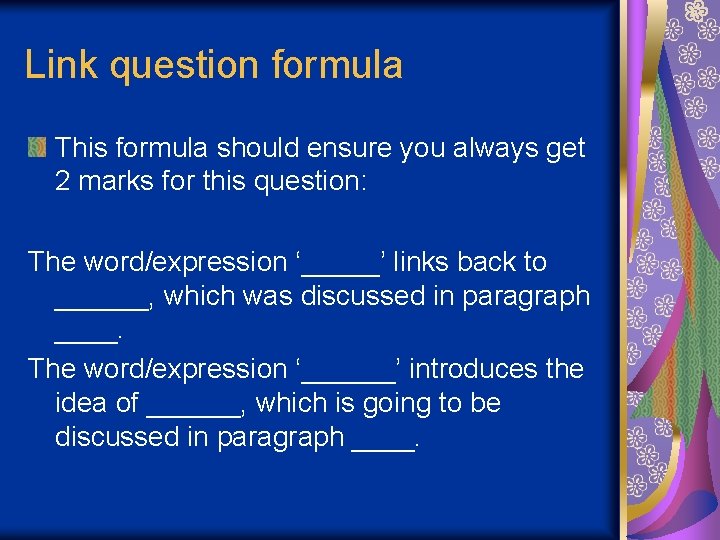 Link question formula This formula should ensure you always get 2 marks for this