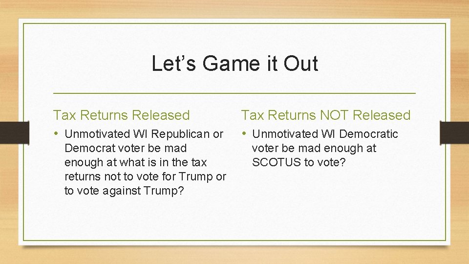 Let’s Game it Out Tax Returns Released • Unmotivated WI Republican or Democrat voter