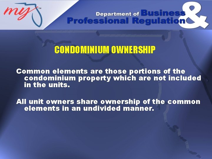 CONDOMINIUM OWNERSHIP Common elements are those portions of the condominium property which are not