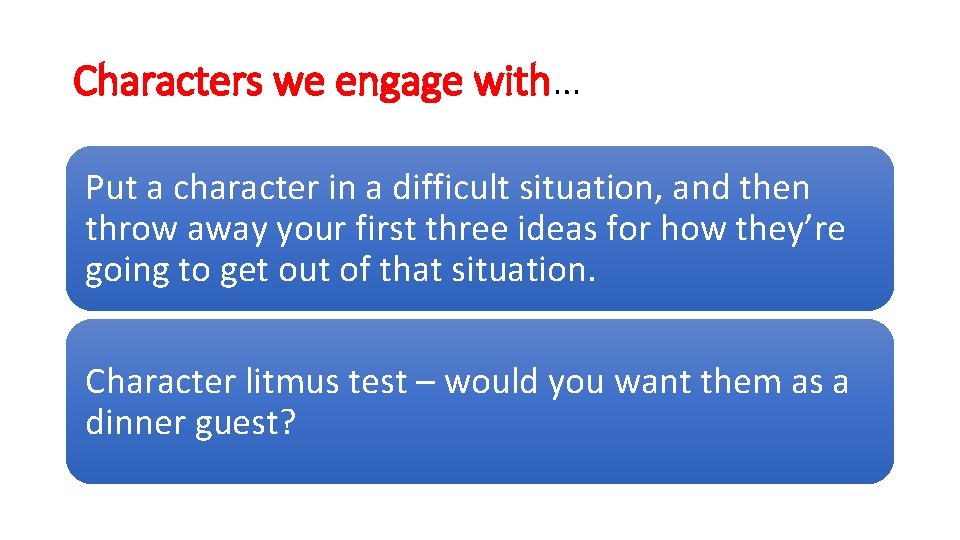 Characters we engage with… Put a character in a difficult situation, and then throw