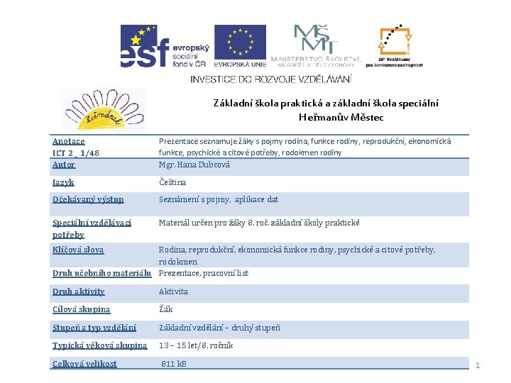 Základní škola praktická a základní škola speciální Heřmanův Městec Anotace ICT 2 _ 1/48