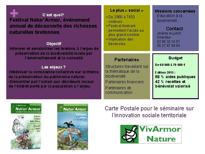 + Le plus « social » C’est quoi? Festival Natur’Armor, évènement annuel de découverte