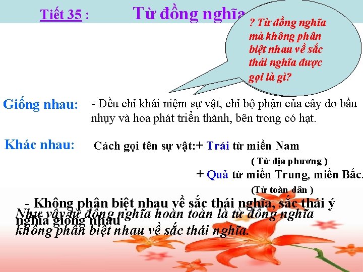 Tiết 35 : Từ đồng nghĩa. ? ? Từ đồng nghĩa Vậy từ đó