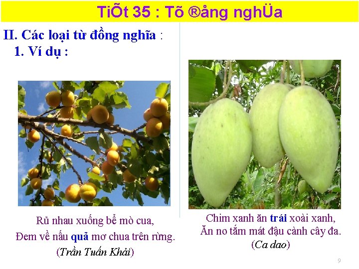 TiÕt 35 : Tõ ®ång nghÜa II. Các loại từ đồng nghĩa : 1.