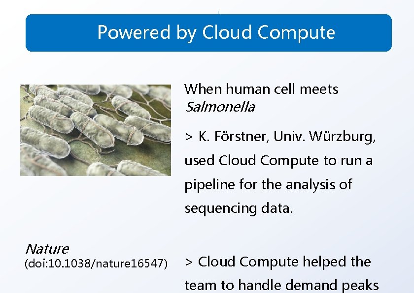 Powered by Cloud Compute When human cell meets Salmonella > K. Förstner, Univ. Würzburg,