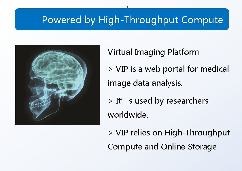 Powered by High-Throughput Compute Virtual Imaging Platform > VIP is a web portal for