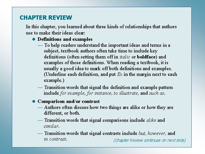 CHAPTER REVIEW In this chapter, you learned about three kinds of relationships that authors