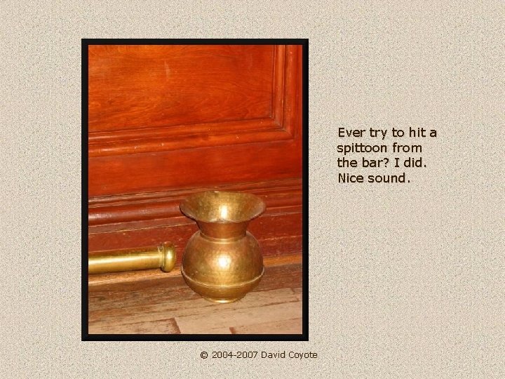 Ever try to hit a spittoon from the bar? I did. Nice sound. ©