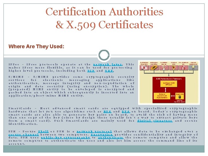 Certification Authorities & X. 509 Certificates Where Are They Used: IPSec – IPsec protocols