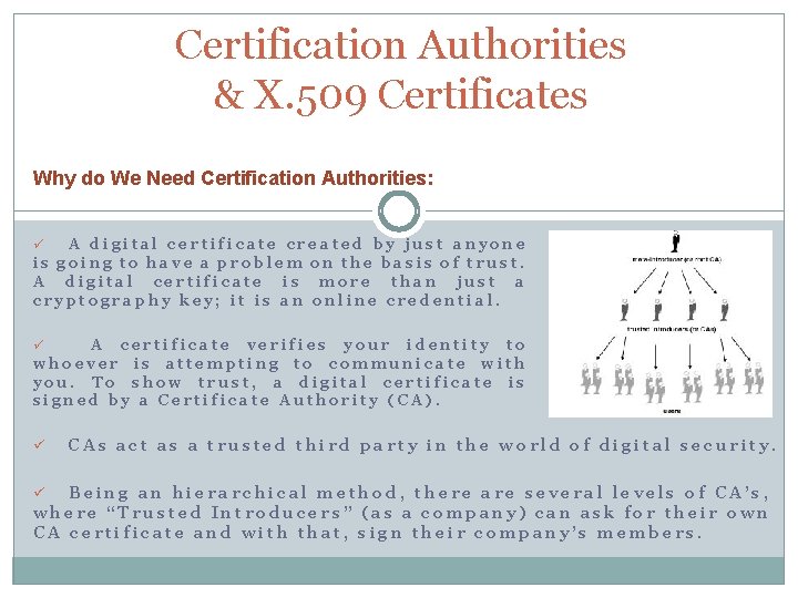 Certification Authorities & X. 509 Certificates Why do We Need Certification Authorities: A digital