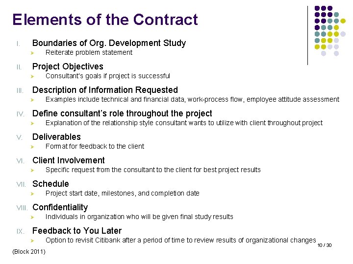 Elements of the Contract I. Boundaries of Org. Development Study Ø II. Project Objectives