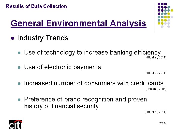 Results of Data Collection General Environmental Analysis l Industry Trends l Use of technology